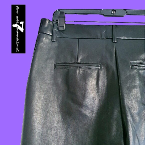 7 For All Mankind NEW Parisian Chic Coated Faux Leather Wide Crop Leg Pant L - Picture 8 of 11
